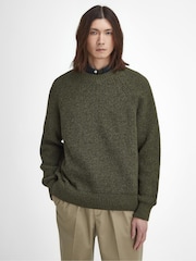 Barbour® Olive Green Griffiths Crew Neck 100% Cotton Knitted Jumper - Image 1 of 6