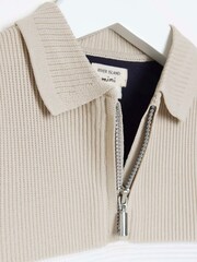 River Island Blue/Cream Boys Blocked Stitch Polo Jumper - Image 1 of 4