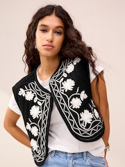 Monochrome Floral Embroidery Waistcoat - Image 1 of 6