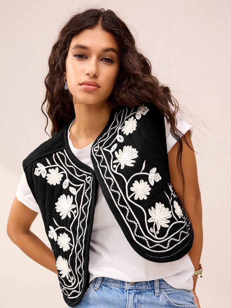 Monochrome Floral Embroidery Waistcoat - Image 1 of 6