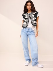 Monochrome Floral Embroidery Waistcoat - Image 2 of 6