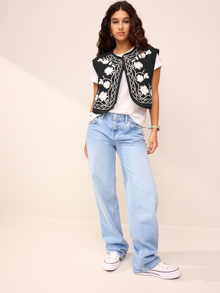 Monochrome Floral Embroidery Waistcoat - Image 2 of 6