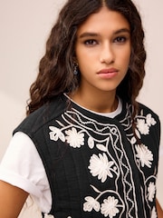 Monochrome Floral Embroidery Waistcoat - Image 4 of 6