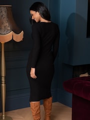 Vestido ajustado a media pierna con cuello de pico de punto de canalé Layla de Pour Moi - Imagen 2 de 5