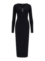 Vestido ajustado a media pierna con cuello de pico de punto de canalé Layla de Pour Moi - Imagen 4 de 5