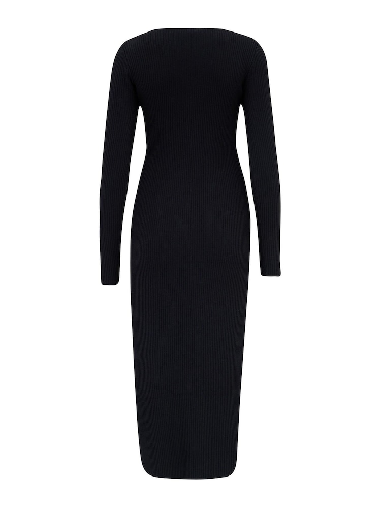 Vestido ajustado a media pierna con cuello de pico de punto de canalé Layla de Pour Moi - Imagen 5 de 5
