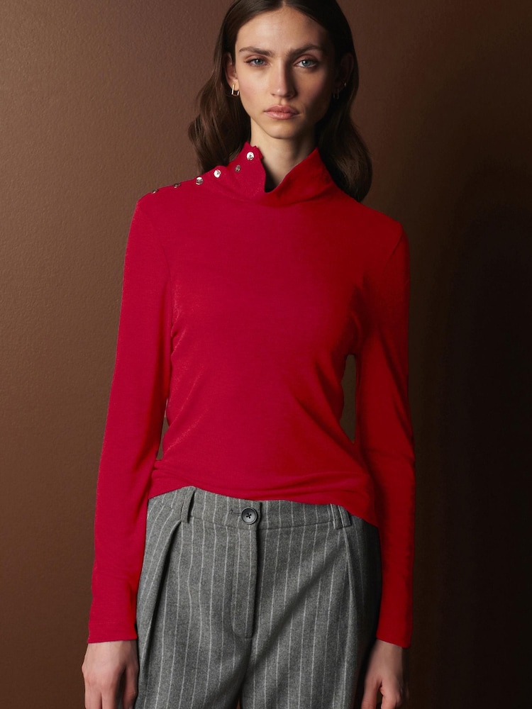Red Premium Long Sleeve Roll Neck Top - Image 2 of 5