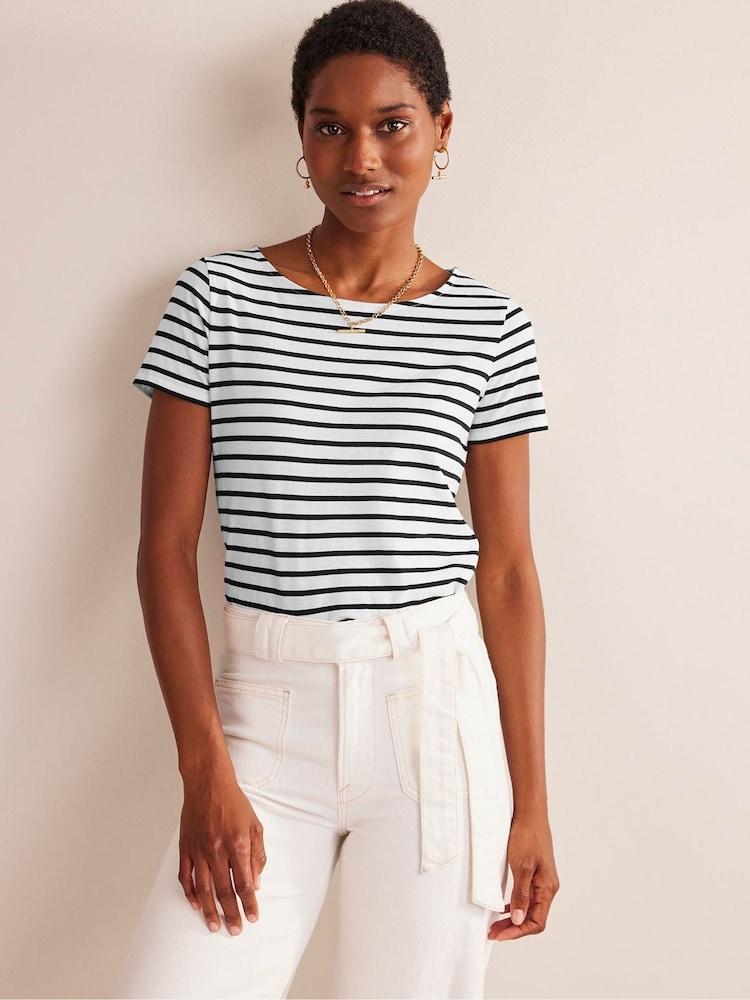 Boden Black Ava Short Sleeve Breton 100% Cotton T-Shirt - Image 1 of 5 Boden Black Ava Short Sleeve Breton 100% Cotton T-Shirt - Image 1 of 5