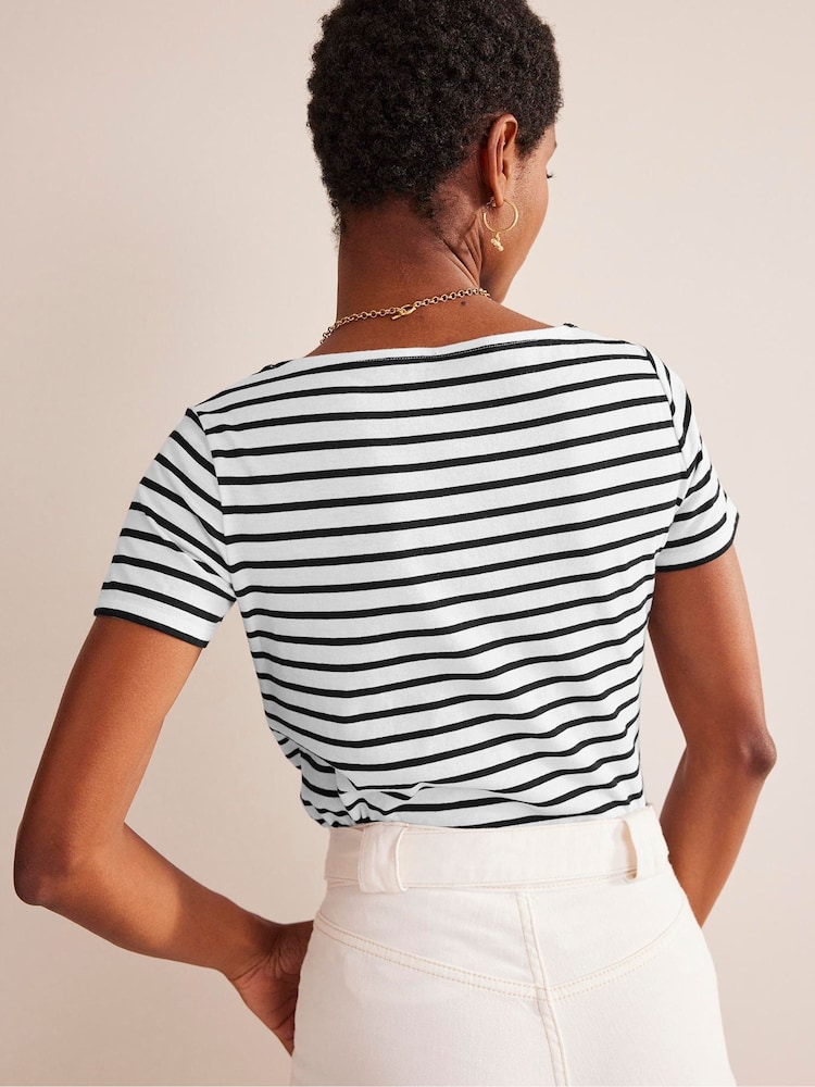 Boden Black Ava Short Sleeve Breton 100% Cotton T-Shirt - Image 2 of 5 Boden Black Ava Short Sleeve Breton 100% Cotton T-Shirt - Image 2 of 5