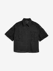 Black Broderie Mix Short Sleeve Shirt - Image 2 of 3