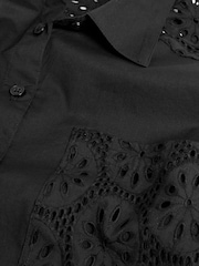 Black Broderie Mix Short Sleeve Shirt - Image 3 of 3