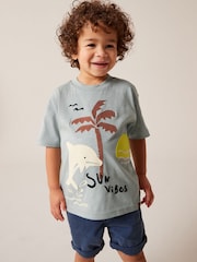 Blue/Grey Dolphin Appliqué Character 100% Cotton Short Sleeve T-Shirt (3mths-7yrs) - Image 1 of 1