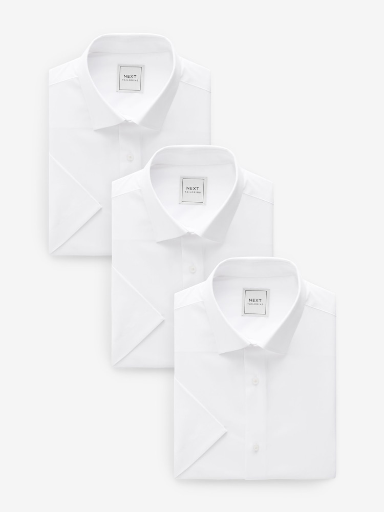 Белый - Обычный крой - Easy Care Short Sleeve Smart Shirts 3 Pack - Изображение 1 из 4