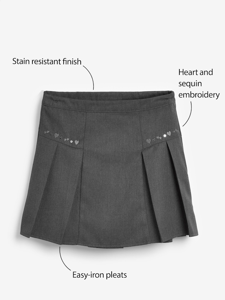 Grey Embroidered Pleated School Skirt (3-16yrs) - Image 3 of 6