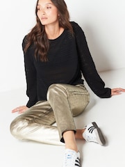 Black Crochet Texture Flute Long Sleeve Jumper Top - Image 2 of 6