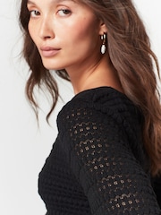 Black Crochet Texture Flute Long Sleeve Jumper Top - Image 4 of 6