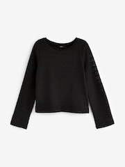 Black Crochet Texture Flute Long Sleeve Jumper Top - Image 5 of 6