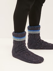 Navy Blue Colour Pop Slippers Socks Boots - Image 1 of 3