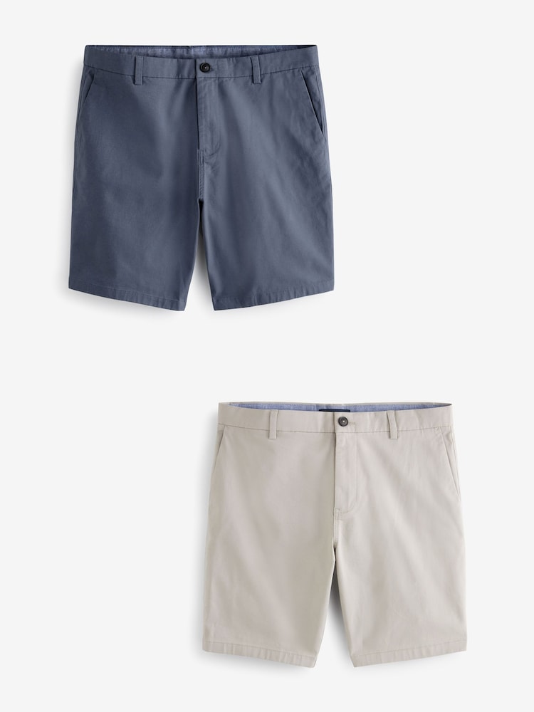 Blue/Bone Slim Fit Stretch Chinos Shorts 2 Pack - Image 1 of 14 Blue/Bone Slim Fit Stretch Chinos Shorts 2 Pack - Image 1 of 14