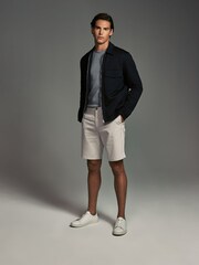 Blue/Bone Slim Fit Stretch Chinos Shorts 2 Pack - Image 8 of 14