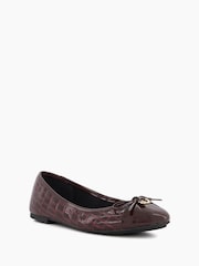 Dune London Red Standard Fit Hallo Charm Trim Leather Ballet Shoes - Image 2 of 4