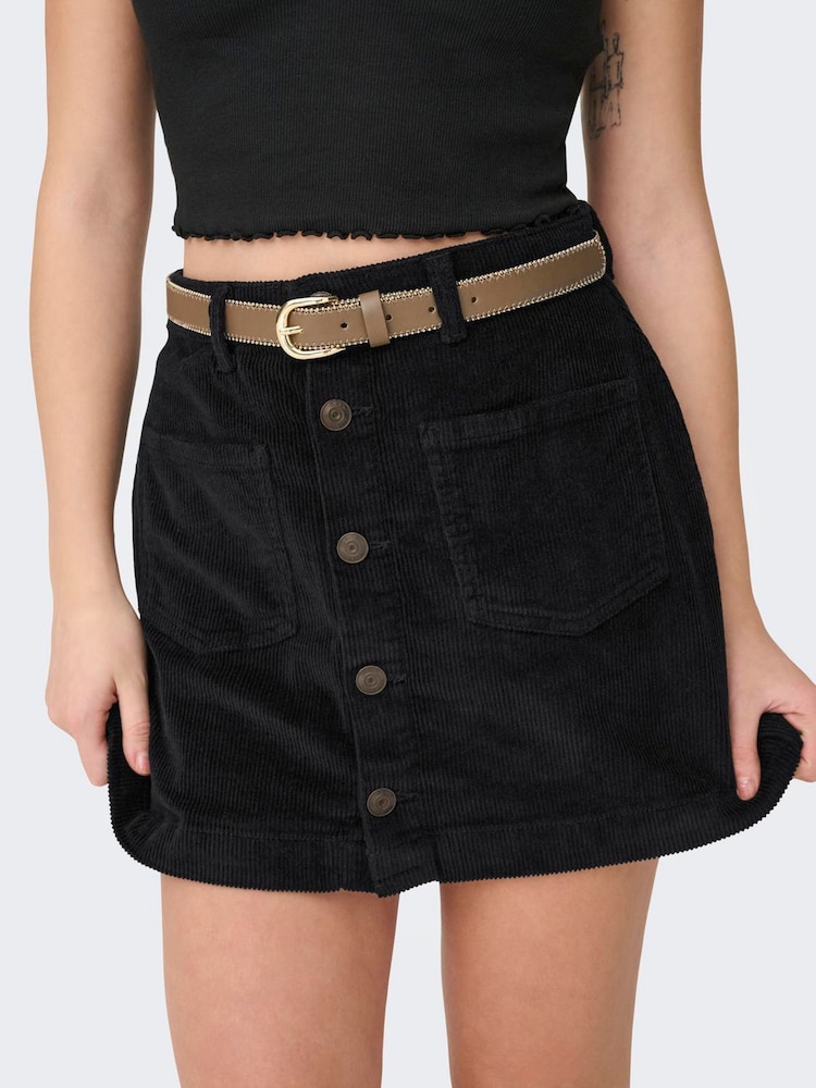 ONLY Black Corudroy Button Through Short Skirt - Image 1 of 5 ONLY Black Corudroy Button Through Short Skirt - Image 1 of 5