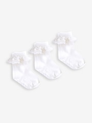 JoJo Maman Bébé White 3-Pack Frilly Socks - Image 1 of 2