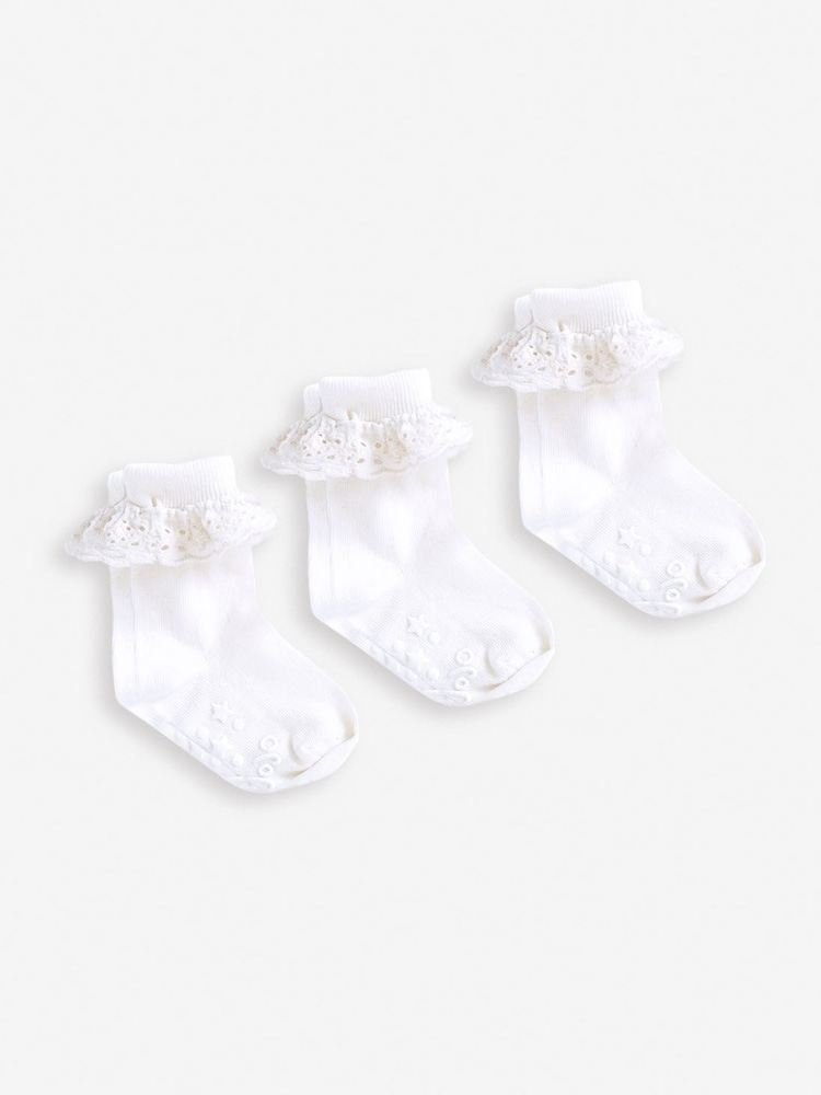 JoJo Maman Bébé White 3-Pack Frilly Socks - Image 1 of 2