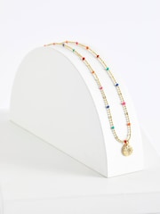 Estella Bartlett Gold CZ Pendant Rainbow Beaded Necklace - Image 1 of 3
