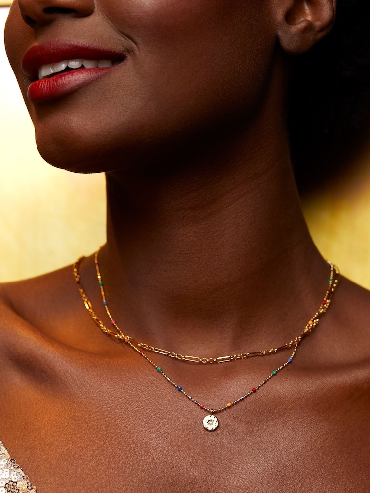 Estella Bartlett Gold CZ Pendant Rainbow Beaded Necklace - Image 3 of 3