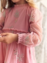 Laura Ashley Pink Embroidered Mesh Dress - Image 2 of 8