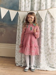 Laura Ashley Pink Embroidered Mesh Dress - Image 3 of 8