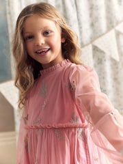 Laura Ashley Pink Embroidered Mesh Dress - Image 4 of 8