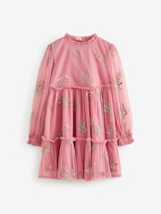 Laura Ashley Pink Embroidered Mesh Dress - Image 5 of 8