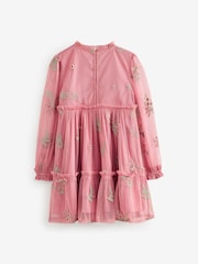 Laura Ashley Pink Embroidered Mesh Dress - Image 6 of 8