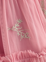 Laura Ashley Pink Embroidered Mesh Dress - Image 8 of 8