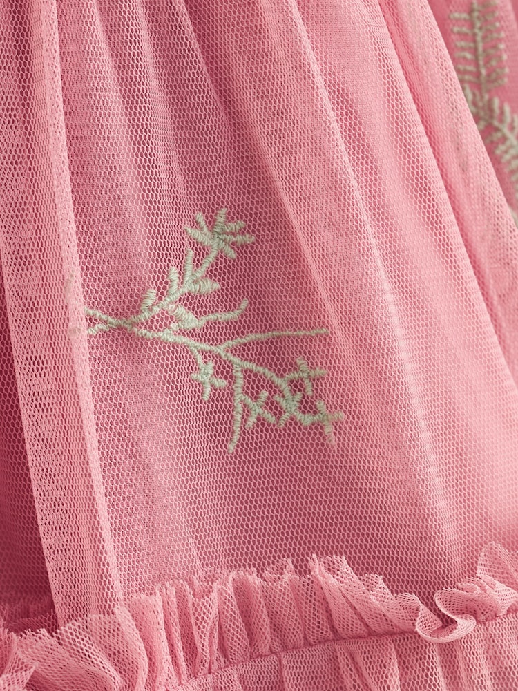 Laura Ashley Pink Embroidered Mesh Dress - Image 8 of 8