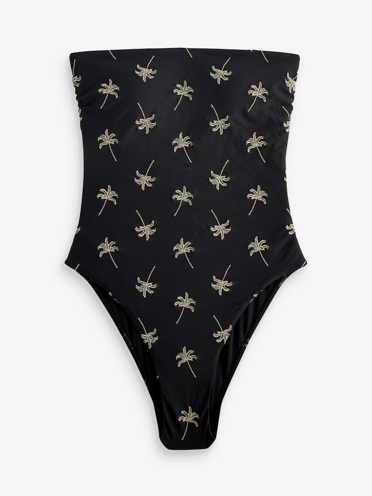 Never Fully Dressed Black Palm Bandeau Embroidered Swimsuit - Image 4 of 4