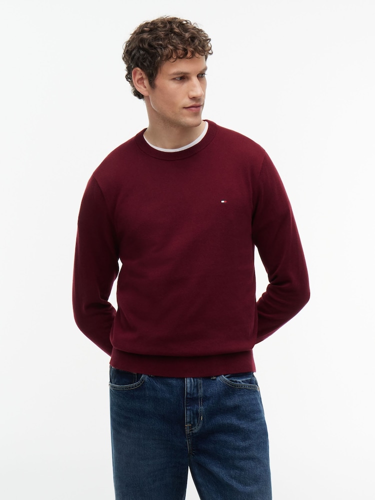 Tommy Hilfiger Burgundy Red Crew Neck Jumper With Cashmere - Image 1 of 6
