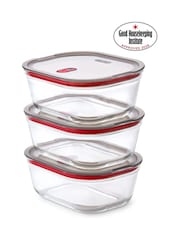 Black & Blum Set of 3 GreyRed 1200ml Glass Stack and Nest Food Storage Boxes - Image 2 of 6