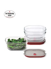 Black & Blum Set of 3 GreyRed 1200ml Glass Stack and Nest Food Storage Boxes - Image 4 of 6