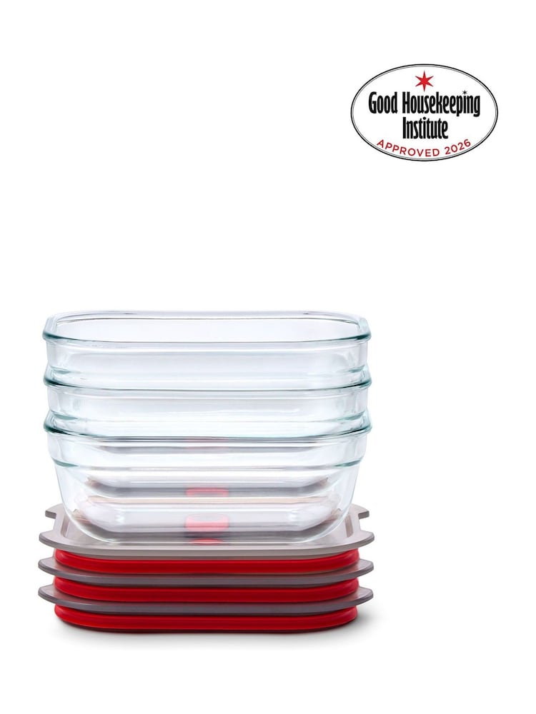 Black & Blum Set of 3 GreyRed 380ml Glass Stack and Nest Food Storage Boxes - Image 2 of 6 Black & Blum Set of 3 GreyRed 380ml Glass Stack and Nest Food Storage Boxes - Image 2 of 6