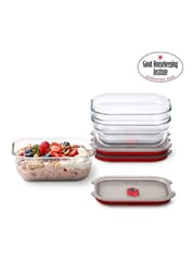 Black & Blum Set of 3 GreyRed 380ml Glass Stack and Nest Food Storage Boxes - Image 4 of 6