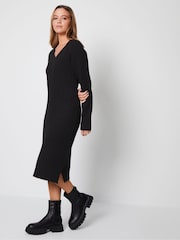 Threadbare Black V-Neck Knitted Midi Dress - Image 1 of 3