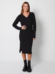 Threadbare Black V-Neck Knitted Midi Dress - Image 3 of 3