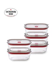Black & Blum GreyRed Set of 5 600ml Glass Stack and Nest Food Storage Boxes - Image 1 of 6