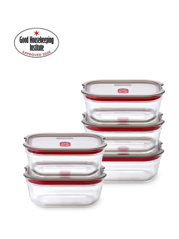 Black & Blum GreyRed Set of 5 600ml Glass Stack and Nest Food Storage Boxes - Image 1 of 6