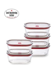 Black & Blum Set of 5 Grey Red 900ml Glass Stack and Nest Food Storage Boxes - Image 1 of 6