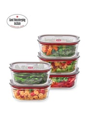 Black & Blum Set of 5 Grey Red 900ml Glass Stack and Nest Food Storage Boxes - Image 2 of 6