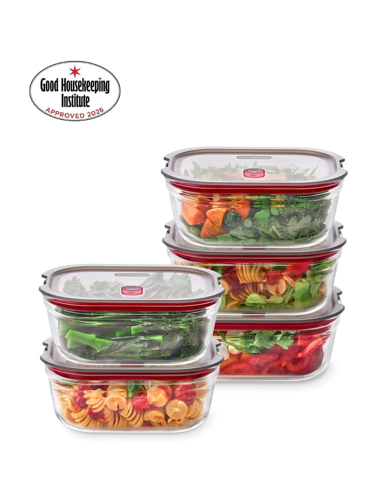 Black & Blum Set of 5 Grey Red 900ml Glass Stack and Nest Food Storage Boxes - Image 2 of 6 Black & Blum Set of 5 Grey Red 900ml Glass Stack and Nest Food Storage Boxes - Image 2 of 6